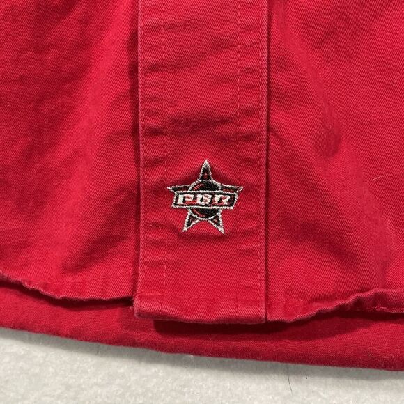 Wranglers PBR Mens Large Bull Riding Button Down Embroidered‎ Western Shirt Red - Picture 4 of 6